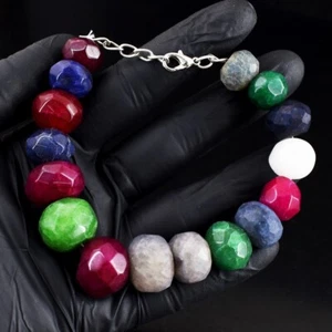 Amazing Cut Ruby, Emerald ,Sapphire & Iolite 344 Cts Beaded Bracelet VK 32 E692 - Picture 1 of 3