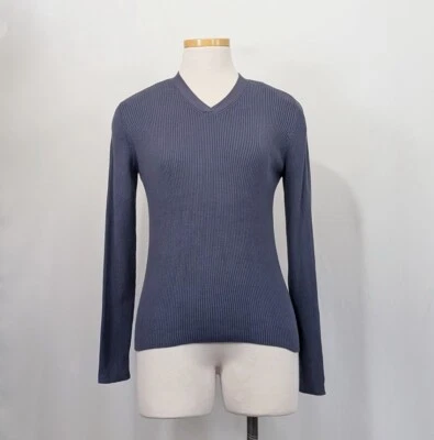 Suéter Vintage Años 90 Azul Gris Acanalado Tejido Mezcla Seda Misses Talla M Nordstrom Foto 1 de 4