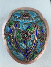 Antique Chinese Export Silver Blue Enamel Snuff Box Compact 3 1/2” Scarab Shape