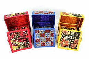 8 Pcs Coasters with Batik Box Colourful Design - Picture 1 of 3