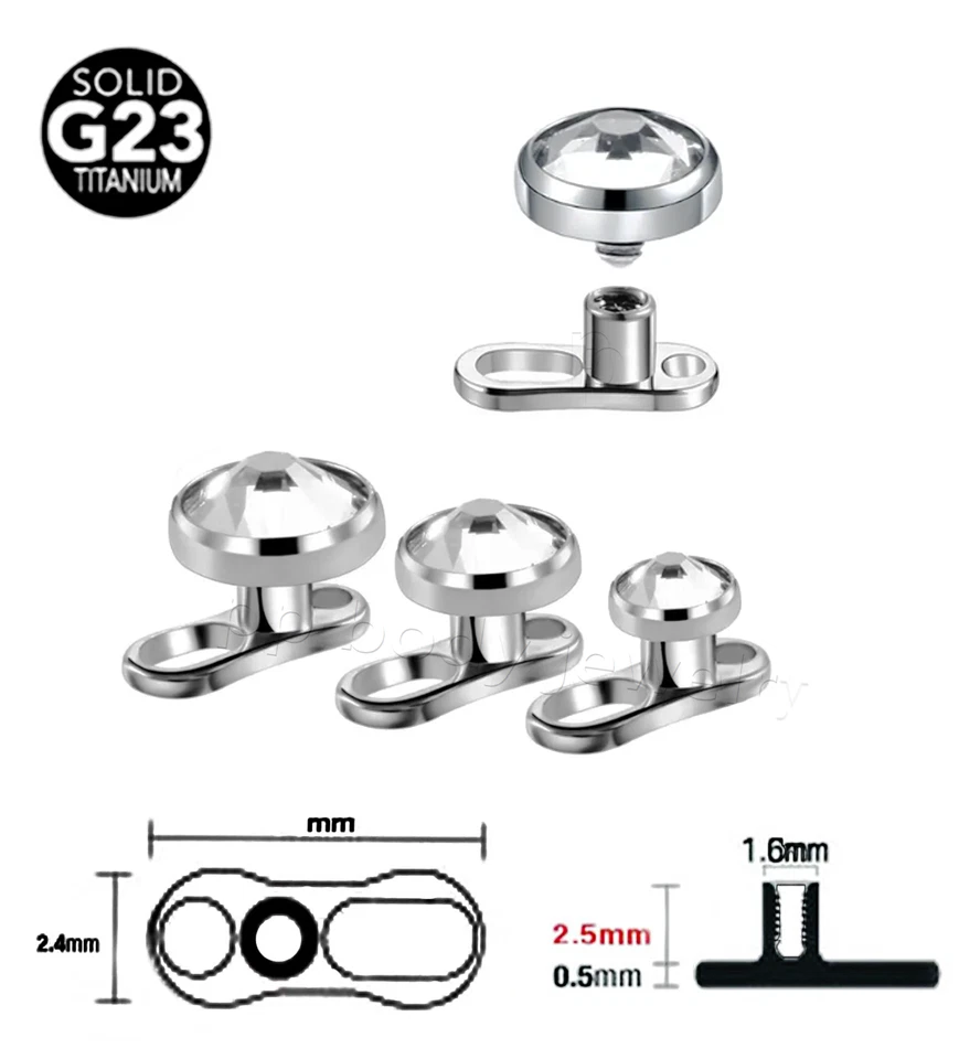 G23 Titanio 2 Agujeros 2.5mm Base de Elevación con Gema Plana Superior Juego de Anclaje Dérmico Foto 1 de 1