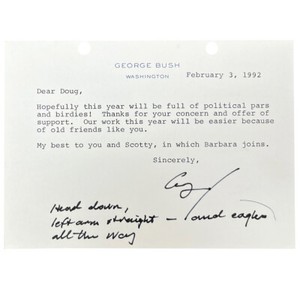 George H. W. Bush Autographed Personal Note Card to Doug Sanders 2/3/1992 PSA