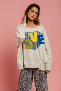 BiBi LOVE Heart Patch Slit French Terry Sweatshirt - Picture 1 of 18