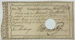 1789 Connecticut Interest Payment Notice (Various Amounts) Shillings & Pounds - Picture 1 of 3