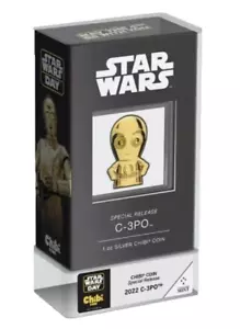 2022 Niue Star Wars Day C-3PO Gilded Chibi Special Release 1 oz silver coin - Picture 1 of 5