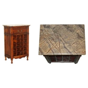 MARBLE TOPPED SIDE TABLE WITH WINE BOTTLE HOLDERS FOR 20 BOTTLES & SERVING TRAY - Picture 1 of 22