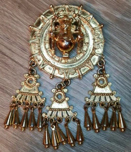 Vintage Designer Judith Leiber Aztec Brooch Pendant Big Statement Gold tone - Picture 1 of 5