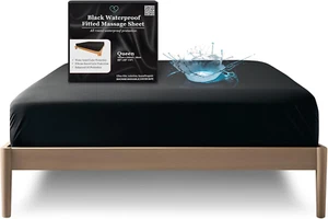 Queen Black 100% Waterproof Fitted Sheet Protector, Safe with Oil, Water-Based, - Picture 1 of 10
