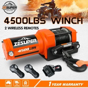 ZESUPER 4500LB Electric Winch Synthetic Rope Remote Trailer 12V Car ATV UTV Boat - Picture 1 of 14