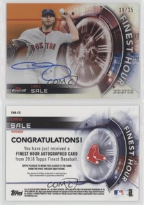 2018 Topps Finest Finest Hour Auto Orange Refractor /25 Chris Sale #FHA-CS Auto