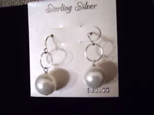 PB NUEVO Pendientes Colgantes Kohls Plata Esterlina Perla Gancho de Pez - Imagen 1 de 3