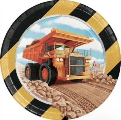 Big Dig Construction 7 Inch Paper Plates 8 Pack Boy Kids Birthday Tableware - Image 1 of 2