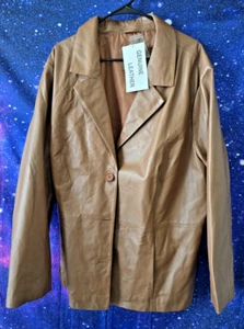 Jessica London - Genuine Leather Jacket - Plus Size 26W, Brown - Picture 1 of 6