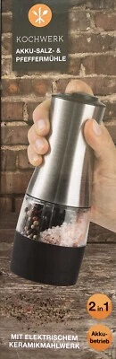 Kochwerk 2in1-Akku-Salz & Pfeffermühle mit zwei getrennten Kammern, Edelstahl - Bild 1 von 3