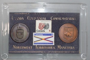 Canada 1970 medaglie e francobolli centenario canadese Manitoba territori nord-occidentali - Foto 1 di 5
