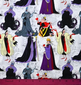 Disney Villains Fabric - HALF YARD - 100% Cotton Maleficent Evil Queen of Hearts - Picture 1 of 1