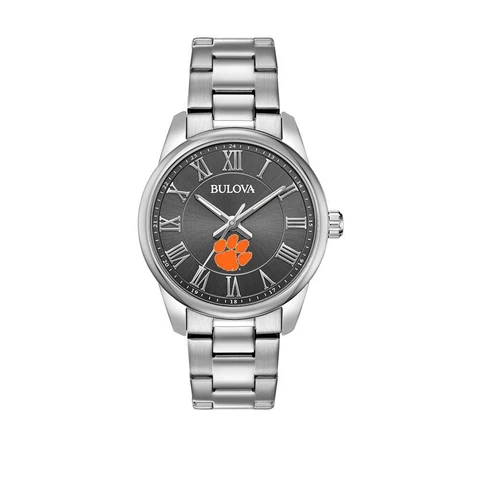 Men's Clemson University Tigers Bulova Watch Stainless Steel Black Cover