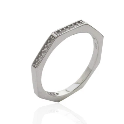 Anello veretta a bullone in argento 925 rodiato con zirconi bianchi - Immagine 1 di 3