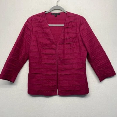Lafayette 148 New York Linen Stripe 3/4 Sleeve Jacket Blazer 8 Fuchsia Hot Pink - Image 1 of 4