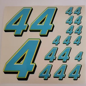 Blue w/Yellow/Black/Lime #4's Racing Numbers Vinyl Decal Sheet 1/10-1/12 slash - Picture 1 of 11