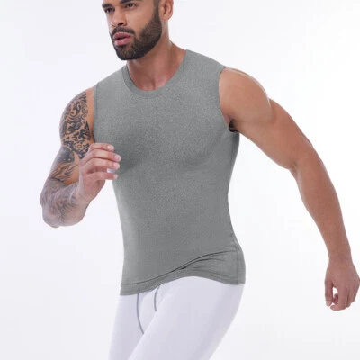 Men's Compression Base Layer Top Sleeveless Basketball Shirt Gym Sports Fit Vest - Image 1 of 4