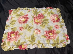 Pottery Barn Ruffled Padded STD Pillow Sham Pink Floral Peonies Blue Pink Green - Picture 1 of 10