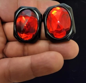 Lucite Rhinestone Red Black Vintage Earrings Pierced Ears - Picture 1 of 6
