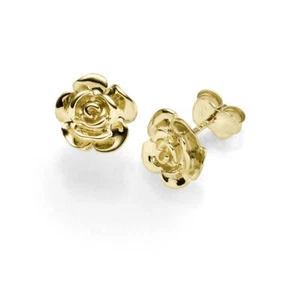 Paar Ohrstecker Rose Blüte 9mm aus 585 Gelbgold Ohrringe Ohrschmuck glänzend - Bild 1 von 1