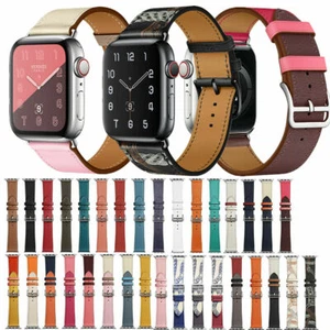 Cinturino per orologio in vera pelle fibbia sviluppo per Apple Watch Series 7 6 5 - Foto 1 di 47