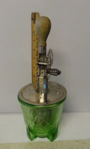 VTG Depression Glass A&J Green Uranium Footed Measuring Cup + Hand Mixer - Picture 1 of 17
