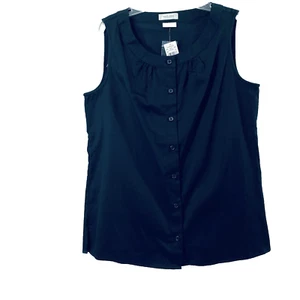 Womens Summer Top Size Small Black Button Up Sleeveless Blouse NWT Casual Comfy - Picture 1 of 9