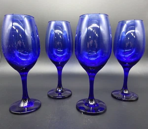 4er Set, Kobaltblau Kristall Langstiel Weinglas 8" Hoch Kolumbien - Bild 1 von 4
