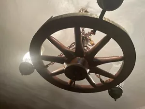 Vintage Western Wagon Wheel Chandelier, Wagon Wheel Light Fixture, Old West - Picture 1 of 11