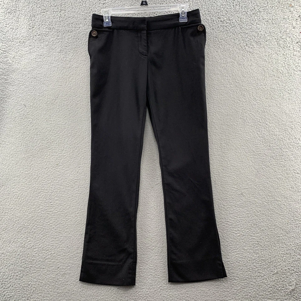 Juicy Couture Black Wool Blend Stretch Dress Pants Brown Button Flare Leg Size 4 - Image 1 of 4