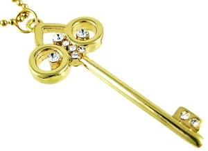 Zeckos Goldtone Rhinestone Key Pendant with Bead Necklace - Picture 1 of 4
