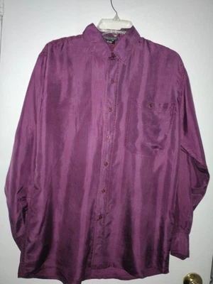 100% silk shirt, M, collar, button up, long sleeve, purple - Image 1 of 4