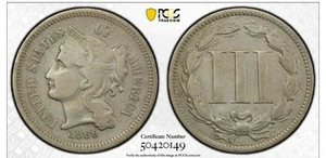 1869 THREE CENT NICKEL GRADED PCGS VF DETAILS - Picture 1 of 3