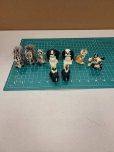 Vintage Miniature Furry Animals Lot 9 Cats Skunks Raccoons Dogs Figures Toys - Picture 1 of 5