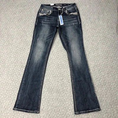Pantalones de mezclilla Grace in LA para mujer 29 azules corte fácil corte boot embellecidos estrás Foto 1 de 4