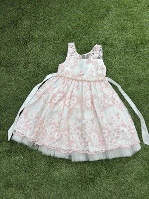 BRAND NEW Girl Elegant Dress, Party Pink With White Size 6 - Image 1 of 4