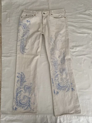 Jeans Guess Vintage Blanco Denim Bootcut 36x32, Estampado Paisley Claro, Único Usado en Excelente Condición Foto 1 de 4