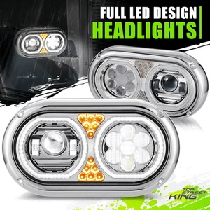 Chrome/Clear LED Halo DRL Projector Headlights Lamp for Peterbilt 359 67-87 Pair - Picture 1 of 9