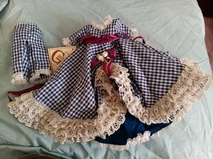 🩶 New Gambina Doll Dress Blue White Plaid Lace Trim - Picture 1 of 6