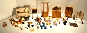 Vintage Wooden Dollhouse Miniature Furnature & Accessories Lot - Picture 1 of 24