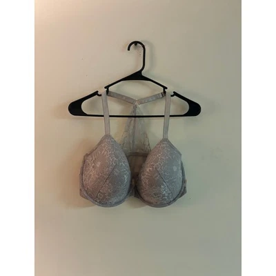 Victoria’s Secret Lace Demi Lined Front Clasp Bra 38DDD — Racerback Floral Gray - Image 1 of 4