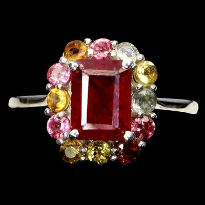925 Sterling Silver Ring Octagon Ruby 8x6mm Tourmaline Gemstone Jewelry Size 8 - Image 1 of 4