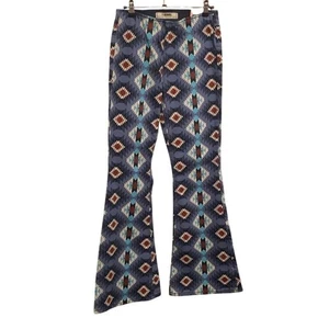 Pantalones de mezclilla Rock & Roll estampado azteca pierna acampanada boho tiro alto 29x32 - Imagen 1 de 10