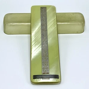 Antique Pencil Box Green Shimmer Celluloid Bakelite Fountain Pens Crochet Hooks - Picture 1 of 6