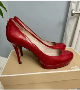 Michael Kors Woman's Ionna Pump Platform Heel Red Patent Dress Shoe 8.0 M - Picture 1 of 6