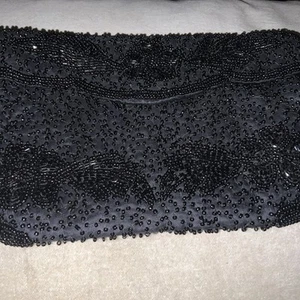 Vtg Black Beaded design Silk Envelope Clutch hand made in Belgium By Walbourg - Picture 1 of 13